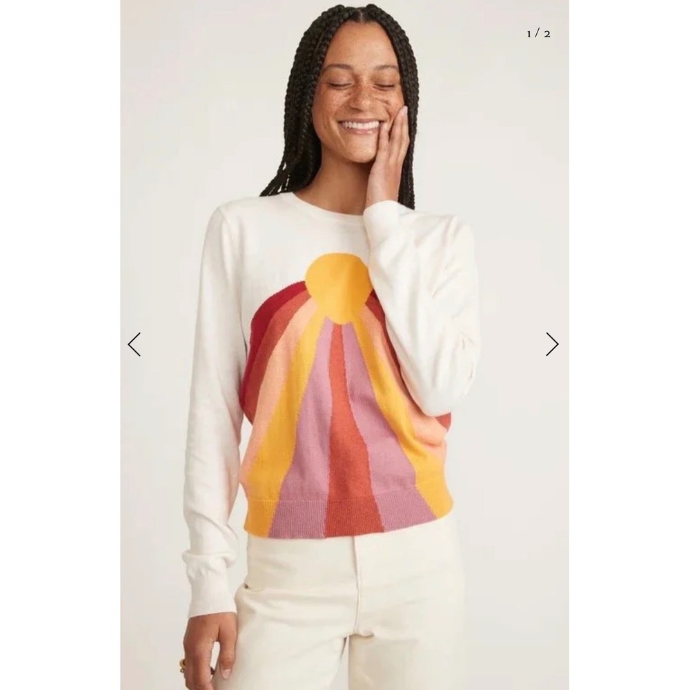 Marine Layer Womens Sunburst Cotton Crewneck Sweater Cream Multi Size L 16219